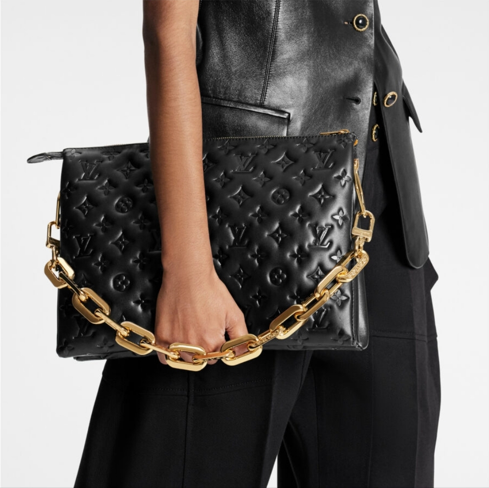 MSRP$5,800 Like NEW LV Louis Vuitton Lambskin Embossed Monogram Coussin MM Black - Picture 8 of 16